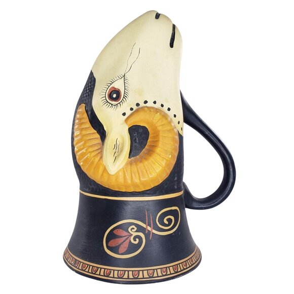 Rare Vintage Rams Head Cup Rhyton Hand Painted Keramikos Greece - Picture 7 of 11